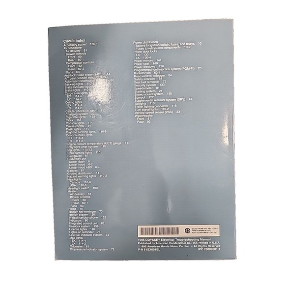 Honda Odyssey Electrical Troubleshooting Manual 1996 Honda Motor Company - Picture 5 of 5